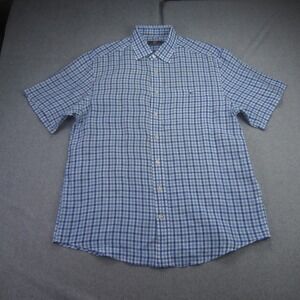 Vineyard Vines Shirt Mens Large Blue Plaid Classic Fit Tucker Linen Short Sleeve
